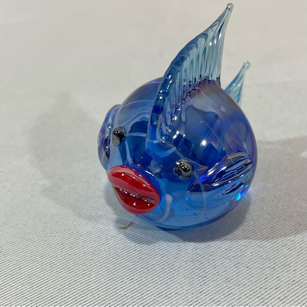 Blown Glass Art Fish Blue Stripe Swirl abstract Red Lips Solid Ball 2”